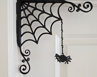 Spooky Frilled Door Corner Spider Web with Spider