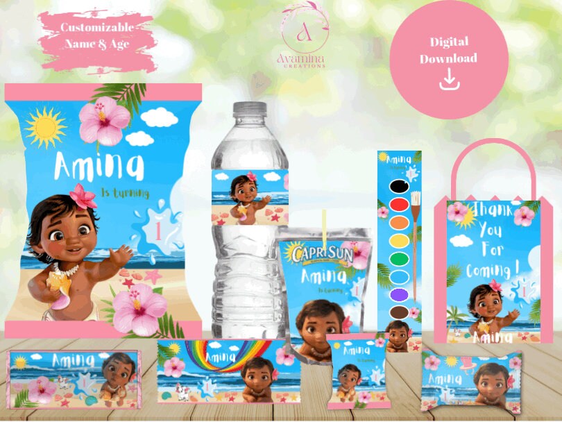 Moana Water Bottle Labels Boys/girls 
