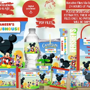 Mickey Mouse - Clubhouse - Party Labels - Chip bag - Water bottle - Rice Treat- Juice- Pringles- Fruit Snack- favor bag- DIGITAL DOWNLOAD