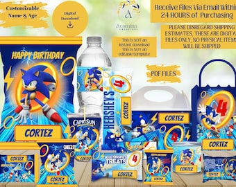 Gamer Party Labels - Sonic Birthday - Chip bag - Water bottle-Chocolate - Juice- Favor Bag- Skittles- Sonic Party Favors -Digital Download