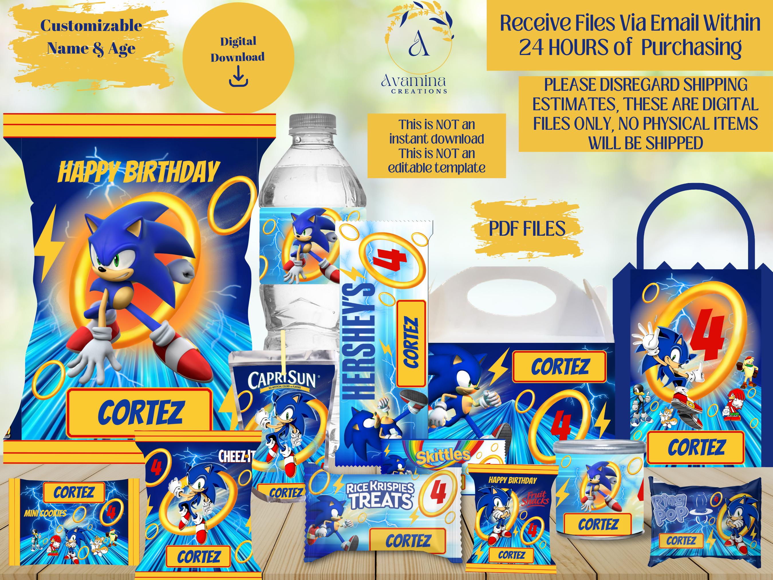 Gamer Party Labels - Sonic Birthday - Chip bag - Water bottle-Chocolate - Juice- Favor Bag- Skittles- Sonic Party Favors -Digital Download