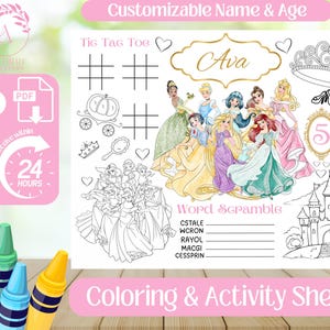 Princess - Coloring/Activity Page- Princess Party Favor- Princess Birthday- Princess Activity Sheet - Digital Download- PDF File