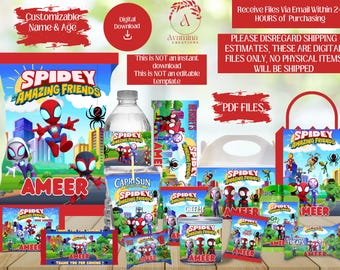 Superhero Friends - Spider Party Labels- Chip bag - Water-Juice -Chocolate - Candy Ring - Rice Treat-Favor Bag- Digital Download- PDF File