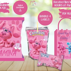 Pink dog - Pink Party Labels -Girl birthday - Magenta Chip bag - Juice Pouch - Rice Treat- Favor Bag - puppy - Digital Download