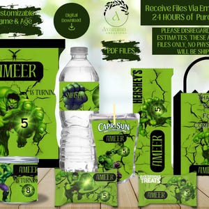Superhero - Hulk - Party Labels - Chip bag - Water bottle - Candy ring- Juice- candy bar - Pringles- Favor bag- Rice Treat- DIGITAL DOWNLOAD