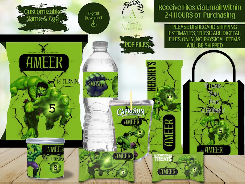 Hulk Labels Superhero - Hulk - Party Labels - Chip Bag - Water Bottle - Candy Ring ...