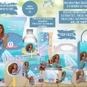 Mermaid-Party Labels- Chip bag- Water bottle- Juice -Goldfish-Ring Pop-Favor bag- Gable Box-Ariel - The Little Mermaid-DIGITAL DOWNLOAD- PDF