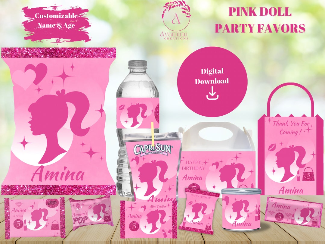 Doll Party Labels Fashion Girl Birthday Pink Doll Birthday Party Favor ...