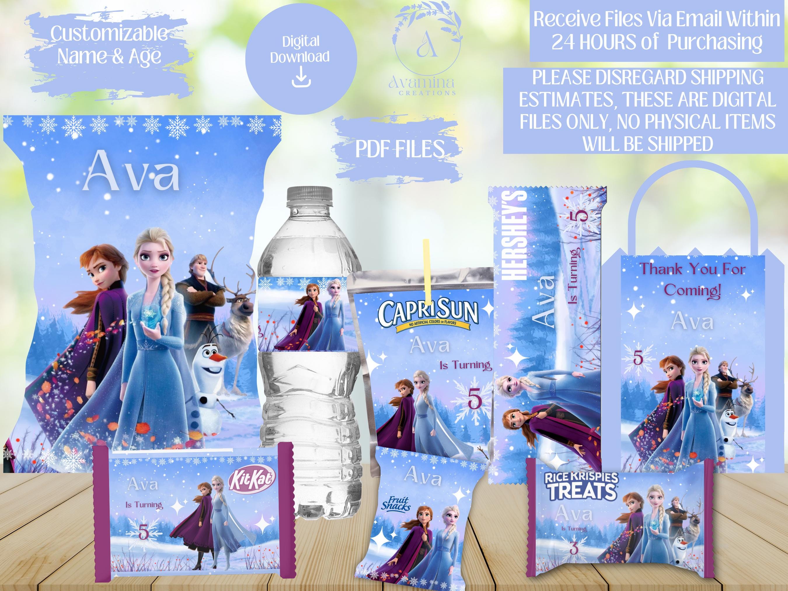 Party Labels- Frozen Princess Chip bag -Elsa - Rice Treat - Anna - Juice- Olaf- Frozen Party Favors- Frozen Birthday Party- DIGITAL DOWNLOAD