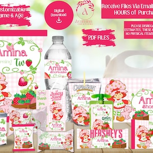 Berry Birthday - Party Labels - Shortcake- Girl- Strawberry Birthday- old fashioned -Digital Files-Party favors - Chip bag- Digital Download