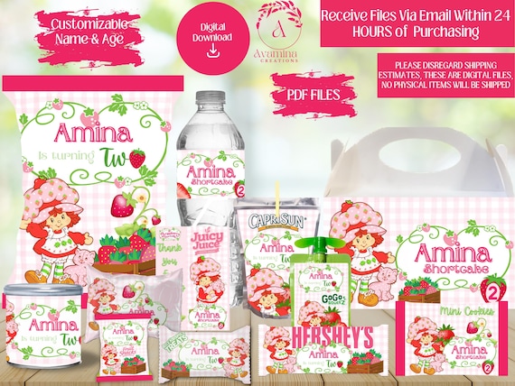 Berry Birthday - Party Labels - Shortcake- Girl- Strawberry Birthday- old fashioned -Digital Files-Party favors - Chip bag- Digital Download