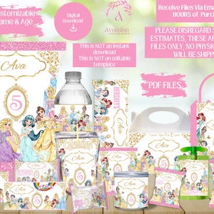 Princess Party favor Labels -Princess Chip bag - Water-Juice-Chocolate -Rice Treat-Favor Bag- Princess Birthday- Digital Download- PDF Files