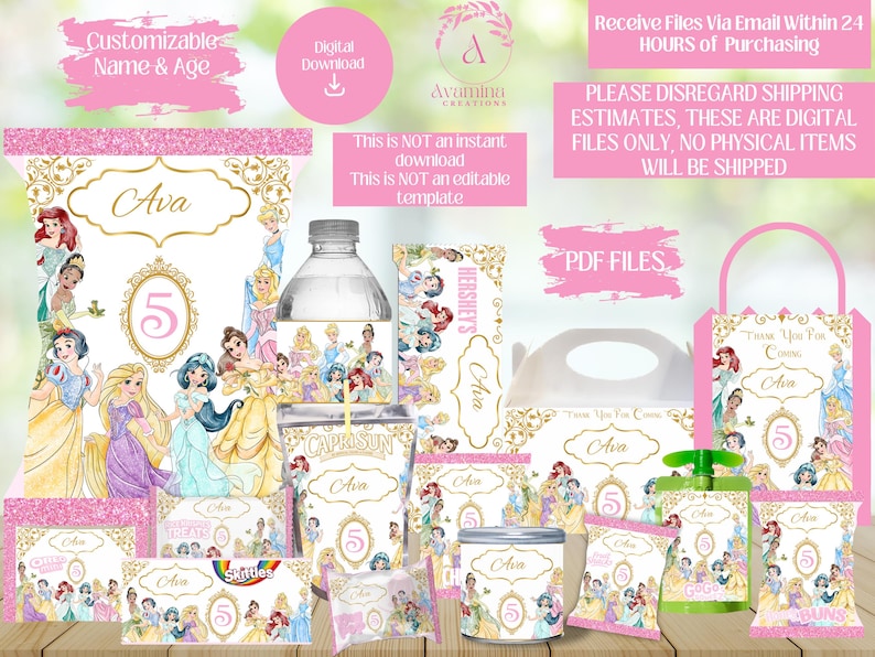 Princess Round Label Princess Party Favor Labels -princess Chip Bag - Water-juice-chocolate ...