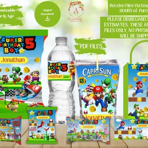 Superhero Brothers Party Pack Etiketten - Mario - Chip-Tasche - Wasserflasche-Ring-Pop-Reis-Leckerli - Obst-Snacks-Favor-Tasche- DIGITAL DOWNLOAD