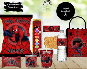 Superhero - Spider - Party Labels - Chip bag - Water - Rice Treat - Juice- Paint Set - Pringles-Snack Topper - Favor bag- DIGITAL DOWNLOAD