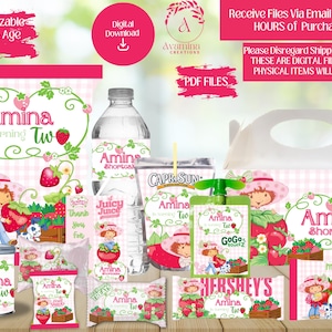 Strawberry Birthday - Party Labels - Shortcake- Girl- Berry Birthday- Berry 1st Birthday- Digital -Party favors - Chip bag- Digital Download