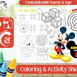 Mickey - Coloring/Activity Page- Mickey Mouse Birthday Party Favor- Mickey Birthday- Mickey Activity Sheet - Digital Download- PDF File