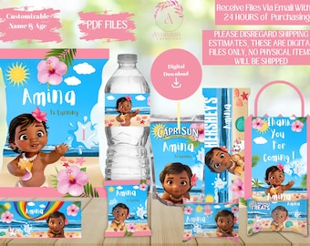 Etykiety na Baby Princess - Torebka chipsów - Woda - Sok Moana - Przysmak ryżowy - Czekolada Baby Moana Upominki na przyjęcie - Baby Moana - POBIERANIE CYFROWE