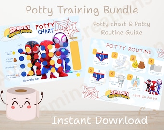 Superhero Friends Potty Training Bundle - Instant Download - Potty Chart - Toddler Learning - Potty Routine - Potty Certificate Reward - PDF
