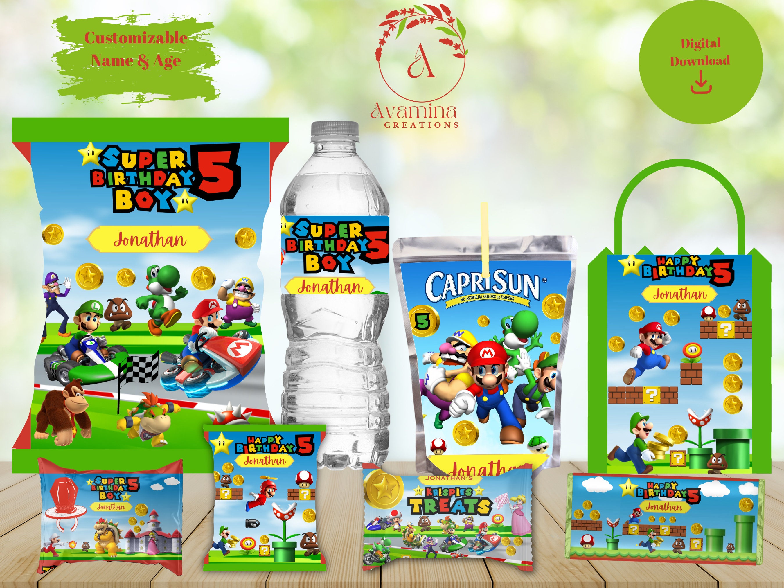 Super Mario Odyssey personalized water bottle labels –