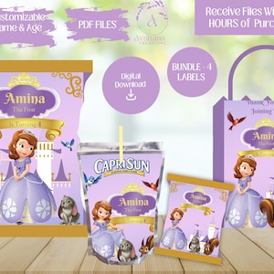 Princess Sofia- Girl Birthday - Princess Party Labels - Chip bag - Juice Pouch - Fruit Snacks -Favor Bag -Digital Download