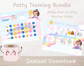 Toddler Potty Training Bundle - Ms R - Instant Download - Potty Chart - Toddler Learning - Potty Routine - Potty Certificate Reward - PDF