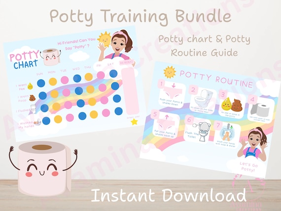 Toddler Potty Training Bundle - Ms R - Instant Download - Potty Chart - Toddler Learning - Potty Routine - Potty Certificate Reward - PDF