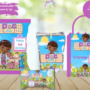 Doc McStuffins Party Labels - Chip bag - Juice Pouch - Rice Treat- Favor Bag - Digital Download- PNG File