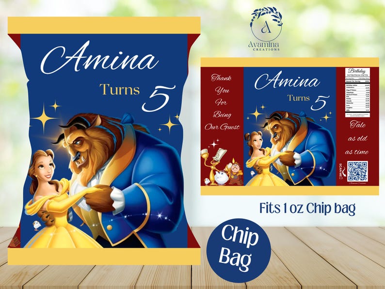 Beauty Party Pack Labels Beast Chip Bag Water Bottle Chocolaterice