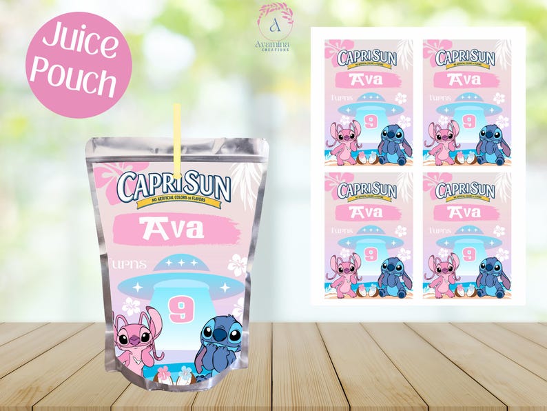 Alien- Stitch - Angel- Party Favor Labels - 5 Pack- Birthday- Stitch Chip bag - juice - Stitch party favors- Digital Download- PDF Files image 5