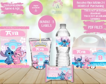 Alien- Stitch - Angel- Party Favor Labels - 5 Pack- Birthday- Stitch Chip bag - juice - Stitch party favors- Digital Download- PDF Files
