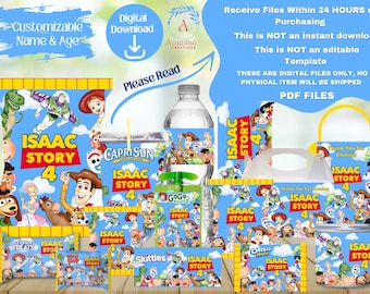 Story Party Labels- Toys Chip bag - Water-Juice -Chocolate - Woody- Toys Party Favors- Story Bday-Watercolor Toys Digital Download- PDF File