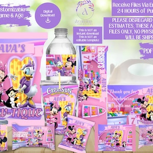 Minnie’s Bowtique-Minnie Mouse Birthday-Party Labels- Minnie Mouse Chips- Minnie Water - Minnie Mouse Labels - DIGITAL DOWNLOAD- PDF Files