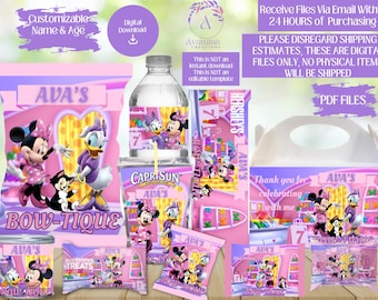 Minnie’s Bowtique-Minnie Mouse Birthday-Party Labels- Minnie Mouse Chips- Minnie Water - Minnie Mouse Labels - DIGITAL DOWNLOAD- PDF Files