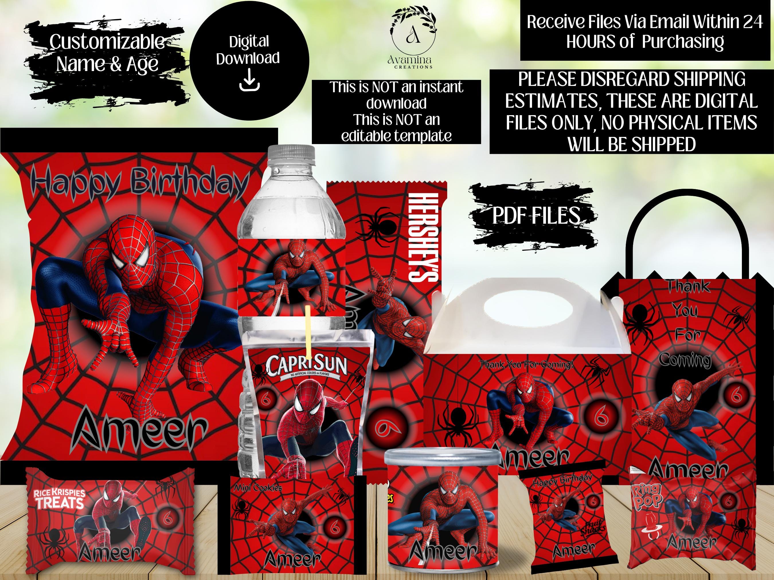 Superhero - Spider - Party Labels - Chip bag - Water - Rice Treat - Juice- cookies - Pringles-Ring Pop - Favor bag- DIGITAL DOWNLOAD