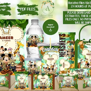 Mickey Mouse Safari Party Labels - Chip bag - Water bottle - chocolate - Juice- Pringles- Rice Treat- Favor bag- DIGITAL DOWNLOAD