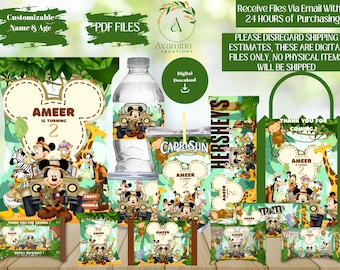 Mickey Mouse Safari Party Labels - Chip bag - Water bottle - chocolate - Juice- Pringles- Rice Treat- Favor bag- DIGITAL DOWNLOAD