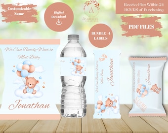 We Can Bearly Wait Baby Shower Labels - 4 Pack- Bear - Boy Baby-Chip bag - Water-Rice Treat - Chocolate - Baby - Digital Download- PDF Files