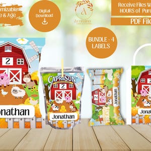 Animal Farm Party Labels - Farm Birthday - Farm Party Favors -Chip bag - Juice Pouch - Rice Treat- Favor Bag - Digital Download