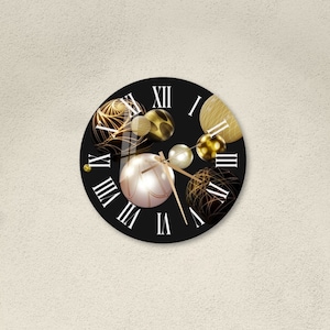 Glass Abstract Wall Clock Wall Art, Black Gold Planets Tempered Glass Wall Clock, Office Gift, Unique Gold Home Decor, Thanksgiving Gift