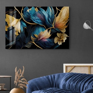 Glass Vibrant Blooms, Captivating Colorful Flowers  Wall Art for a Modern, Floral-Inspired Blue ation, Contemporary Home or Wedding Gift