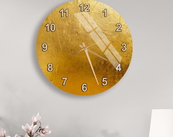 Elegante reloj de pared dorado, decoración artística de vidrio templado, reloj redondo silencioso para sala de estar, decoración moderna del hogar, cocina, regalo de oficina.
