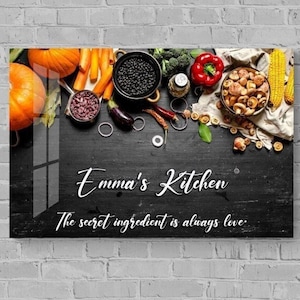 Decoração de parede de cozinha personalizada em vidro, presentes para chefs, presentes de culinária para mulheres ou homens, presentes de culinária personalizados, presentes contemporâneos para casa