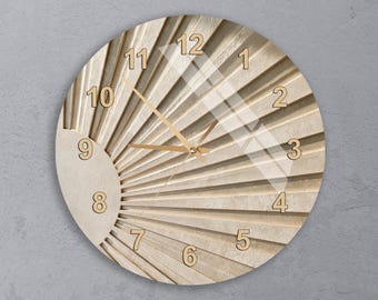 Radiating Lines From A Semi-Circular Center Tempered Glass Wall Clock in Minimalist Abstract Style with Light Brown Accents, Christmas Gift