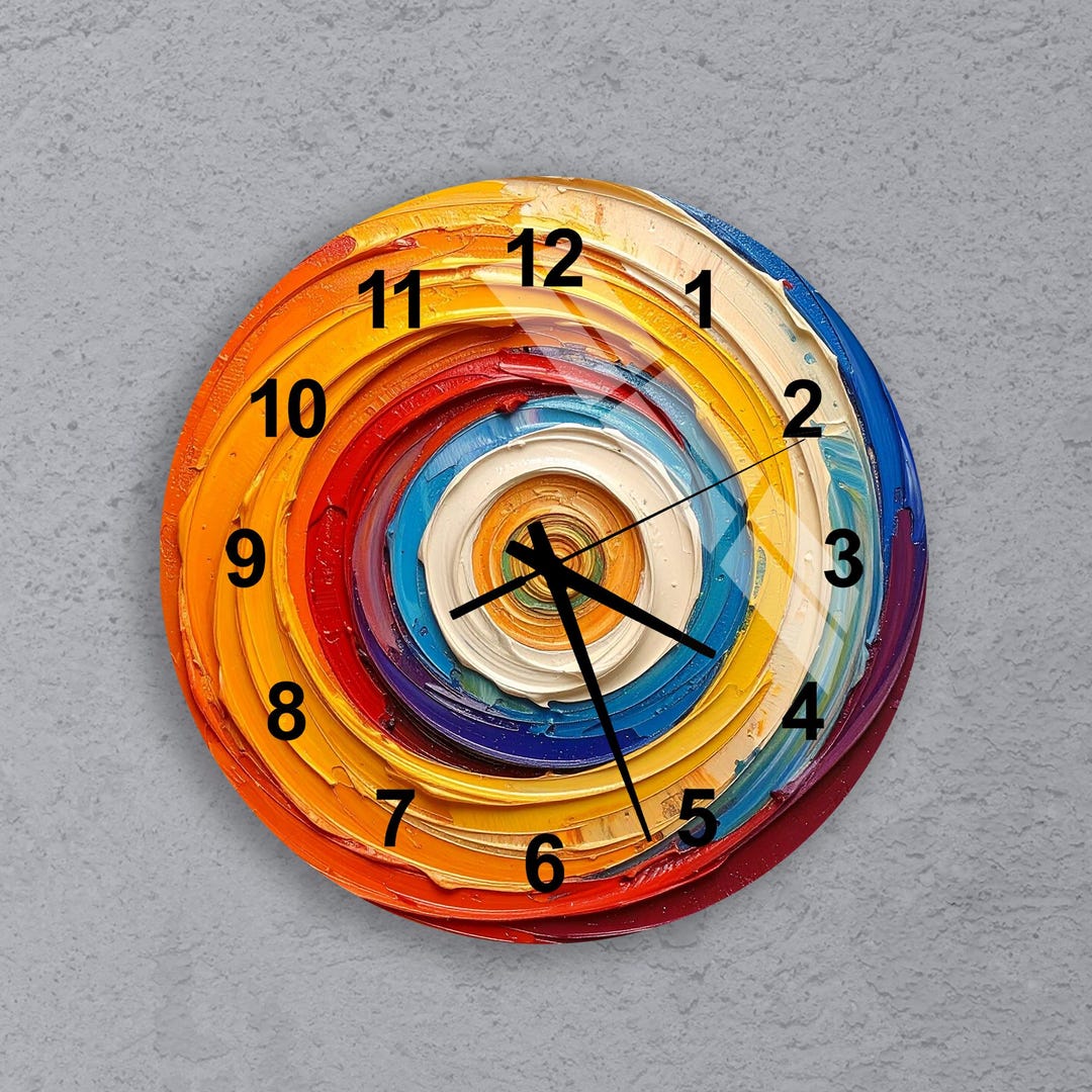 Abstract Clock Colorful Abstract Tempered Glass Wall Clock, Colorful Rainbow Spiral Art ...
