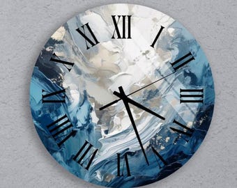 Reloj de pared abstracto de cristal con composiciones serenas que combinan texturas suaves y oscuras: arte en vidrio templado para sala de estar, oficina y hogar.