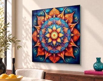 Mandala Pattern Tempered Glass Wall Art Featuring Digital Art Style with Spirituality And Meditation Theme Perfect for Home Decor