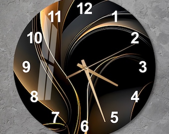 Horloge murale abstraite en verre, horloge murale géométrique en verre trempé foncé pour le salon, cadeau de pendaison de crémaillère moderne, décoration d'intérieur unique