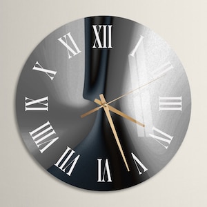 Glass Modern Wall Clock Wall Art, Black Waves Tempered Glass Wall Clock for Home and Office, Abstract Housewarming Gift, Unique Home Decor