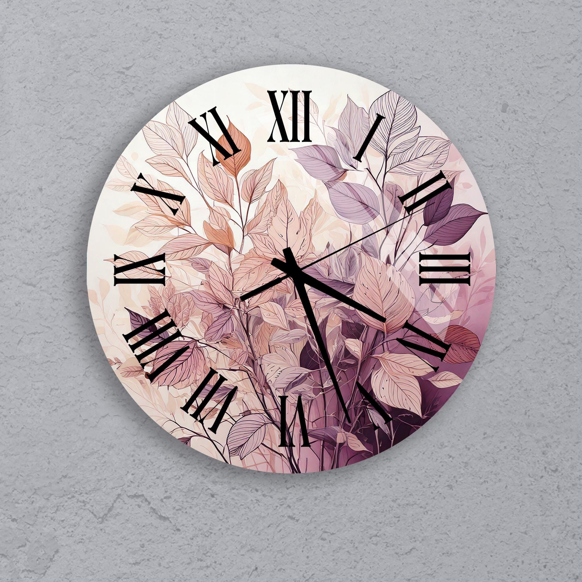Purple Leaf Glass Wall Clock, Tempered Glass Elegant Botanical Art Decor, Soft Gradient Nature Clock, Stylish Accent, Home Gift For Friends